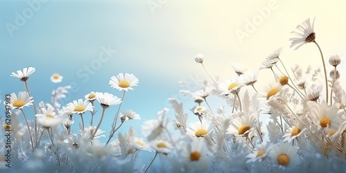 AI Generated. AI Generative. Outdoor nature wild flowers chamomile daisy plant herbal landscape. Graphic Art