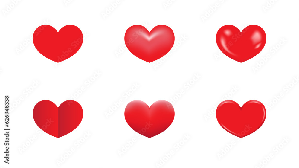 a set 3d red heart icon on white background
