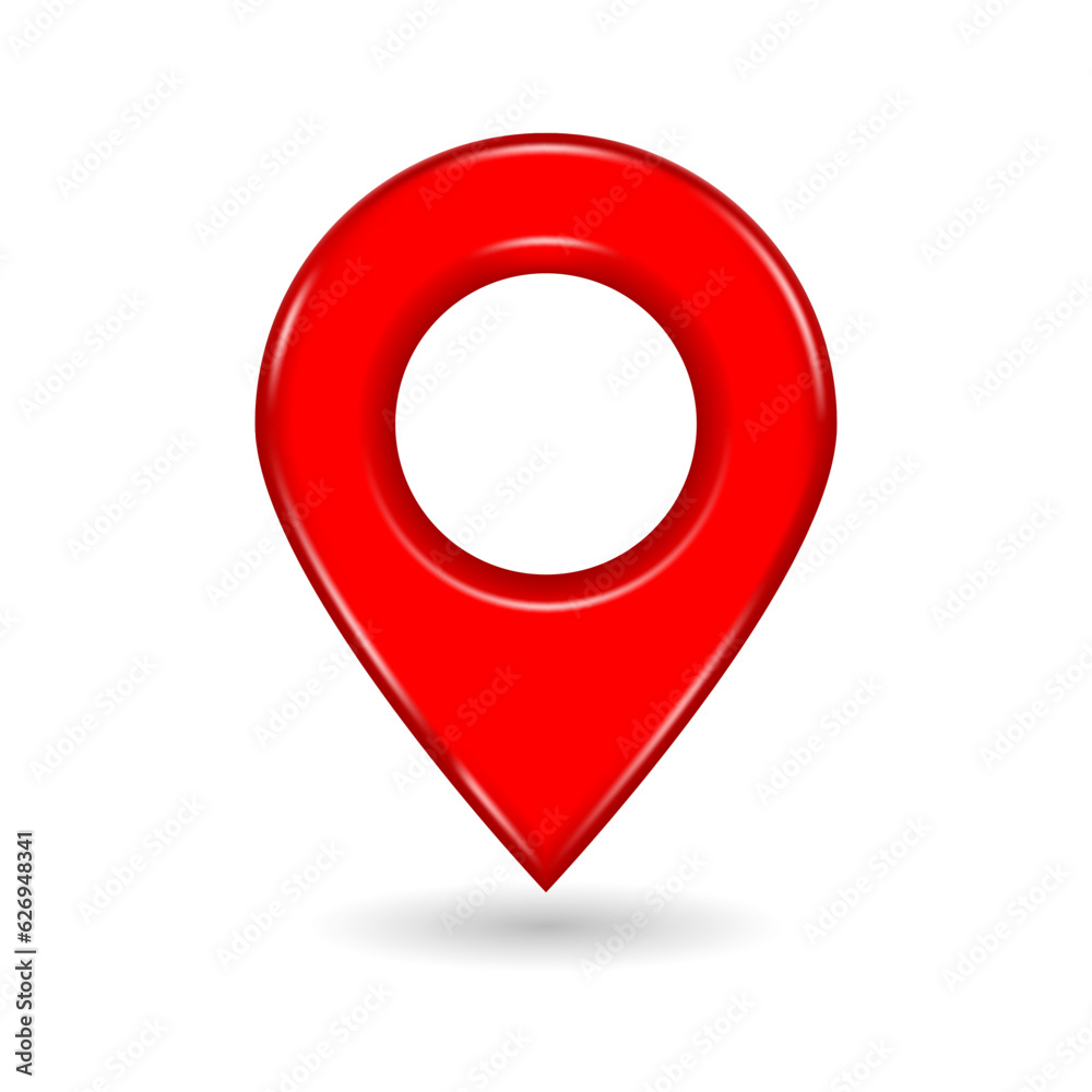 3d red location icon on white background with shadow 3d red location icon on white background with shadow