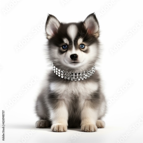 Pomsky puppy on white background