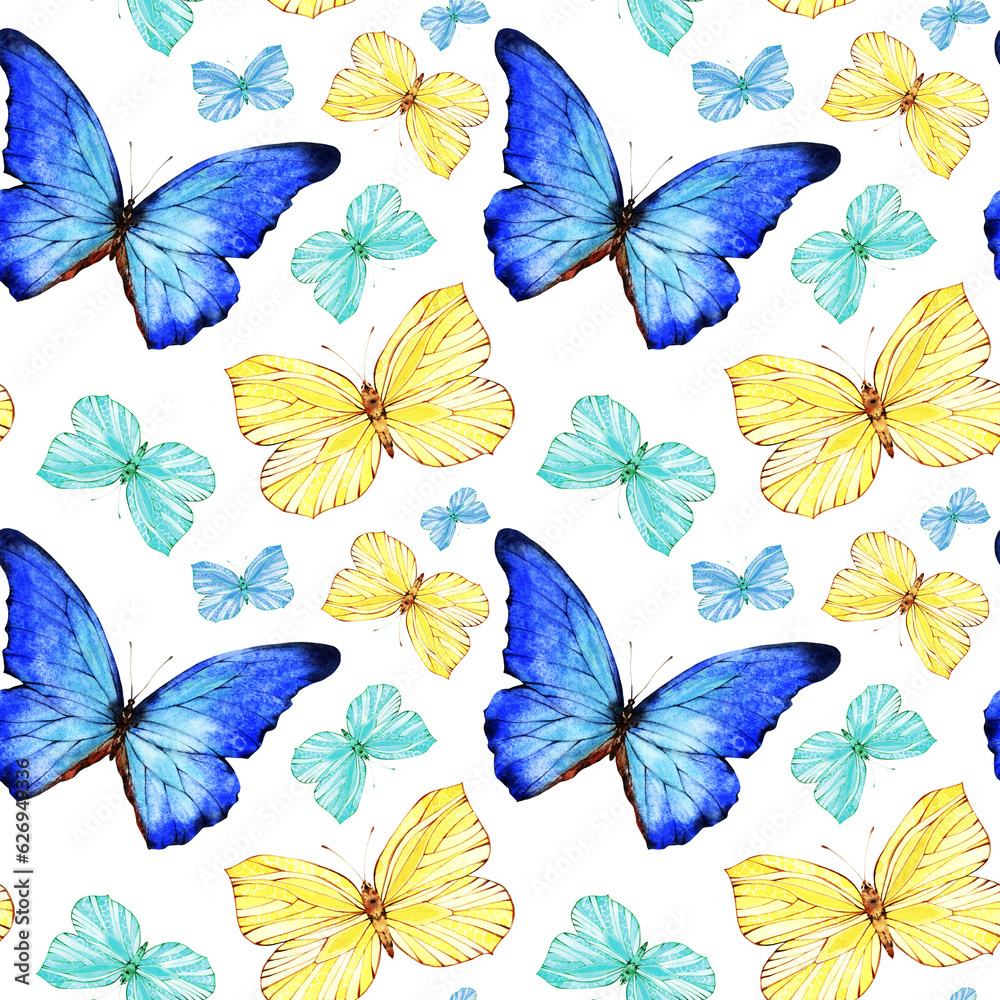 Pattern of lungs butterflies. Watercolor illustration, drawing for fabric.