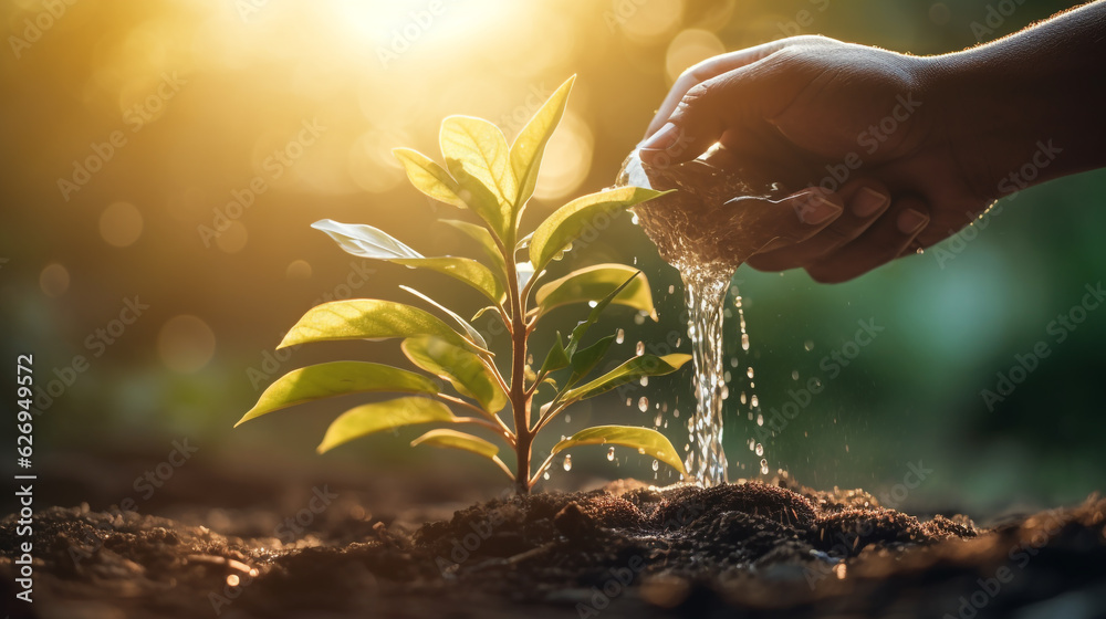 Fototapeta premium watering plant from hand 