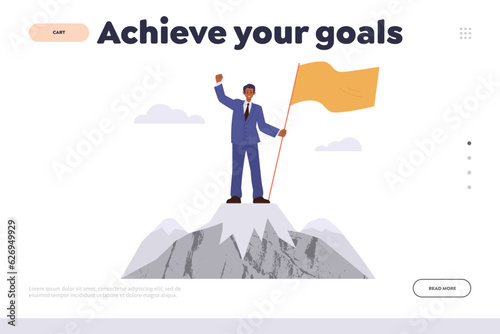Landing page design website template with achieve your goals ambitious motivation for businesspeople