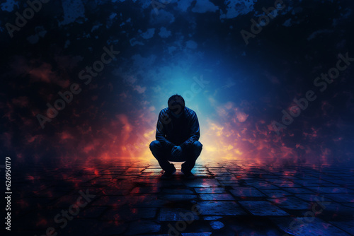 depressed man alone in dark 