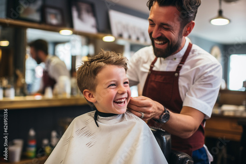 barber getting child ready for haircut