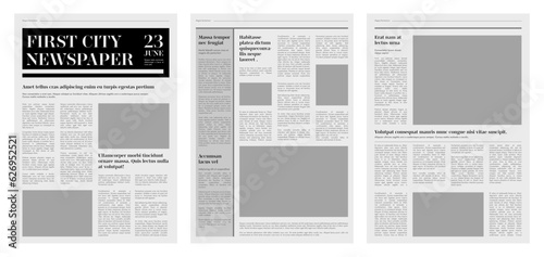 Vintage newspapers. Old dirty daily newspaper pages with retro typography design, antique dirty press sheet art. Vector grungy tabloid illustration. News articles and cover page set