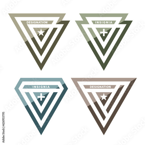 Insignia logo icon set. White triangular elements on a dark background. Vector isolated signs.