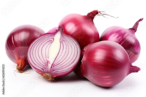Red onions on white, AI generated