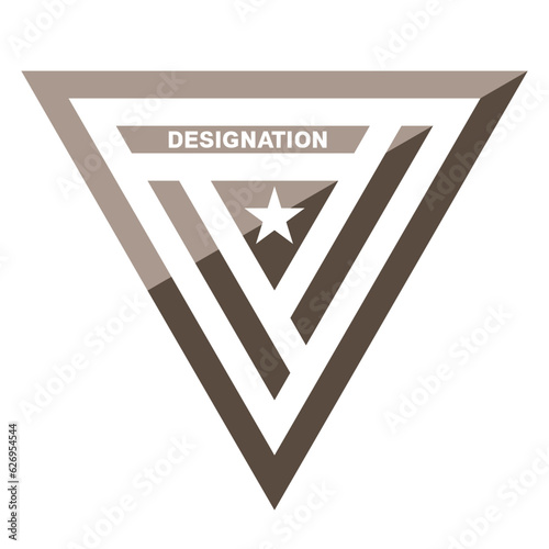 Triangle shape logo design element with designation lettering and star icon
