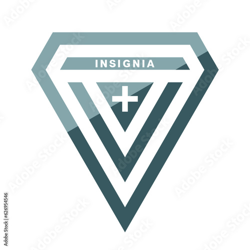 Truncated rhombus logo design element with insignia lettering and cross icon