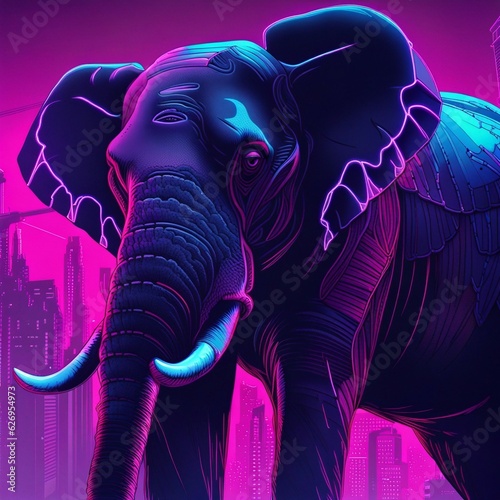 Elephant neonpunk  cyberpunk