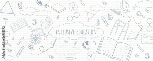 Inclusive education concepts banner or background. Aid for people with special needs. Equality