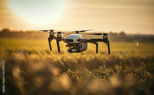 agricultural drone in the field sunset in the field