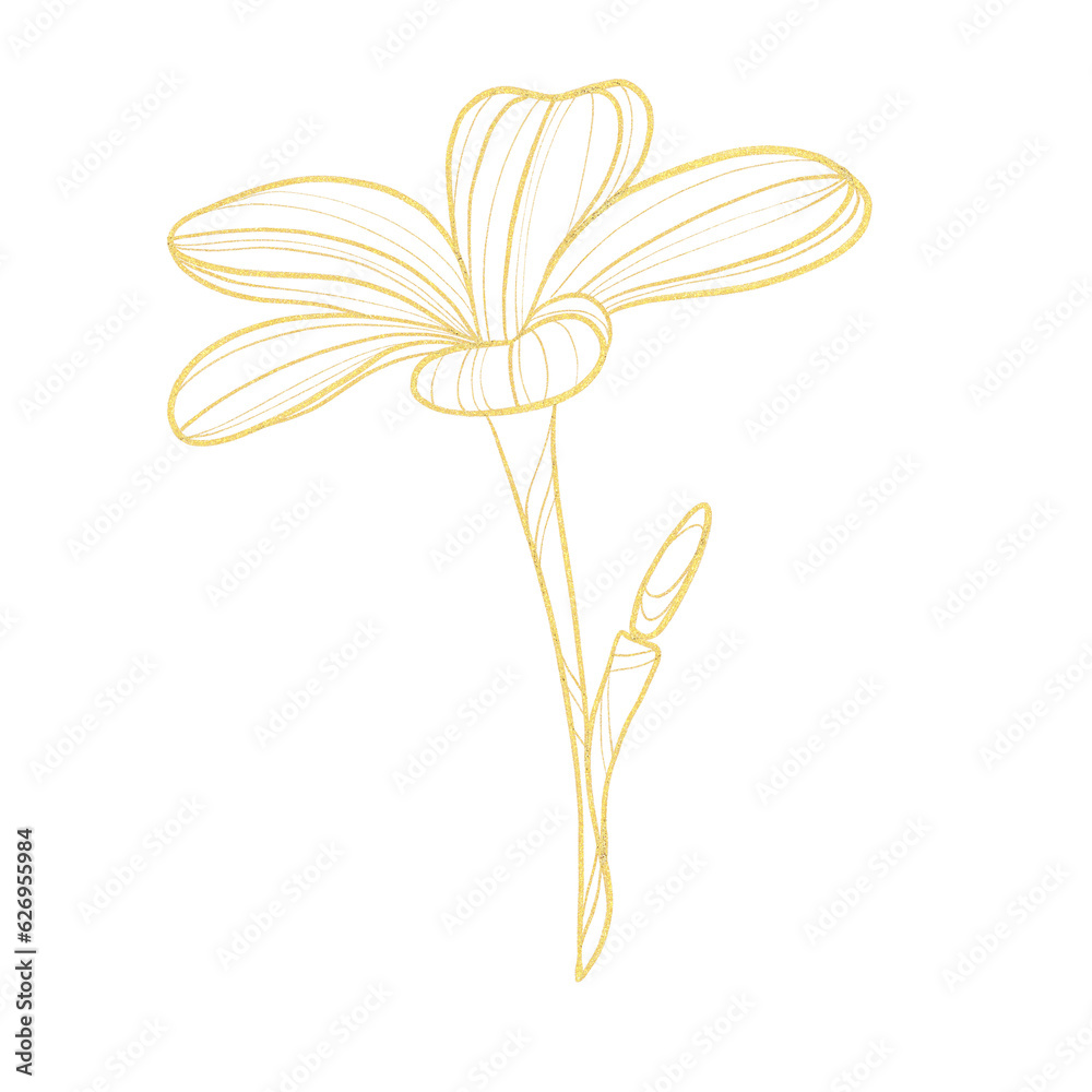 Gold outline illustration with tropical flower Gold outline illustration with tropical flower