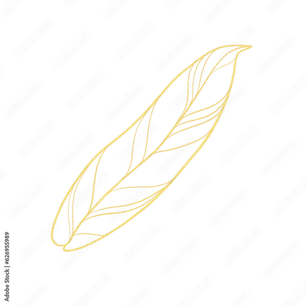 Gold outline illustration with tropical leaf Gold outline illustration with tropical leaf