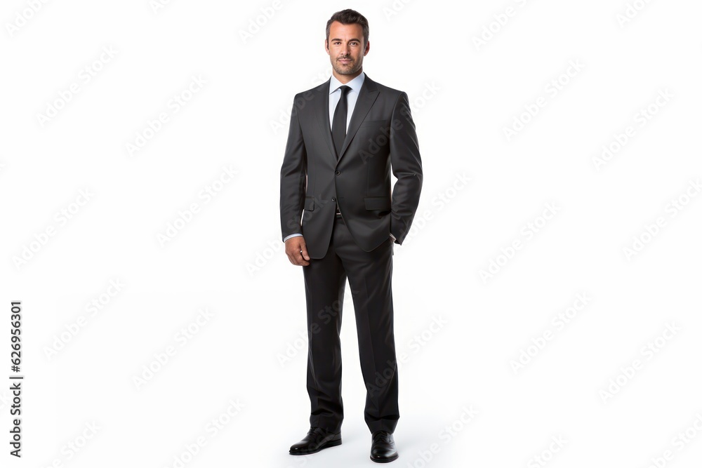 portrait of a businessman person in full height. full body seen. wearing a business suit. handsome brunette man. looking forward. Generative AI portrait of a businessman person in full height. full body seen. wearing a business suit. handsome brunette man. looking forward. Generative AI