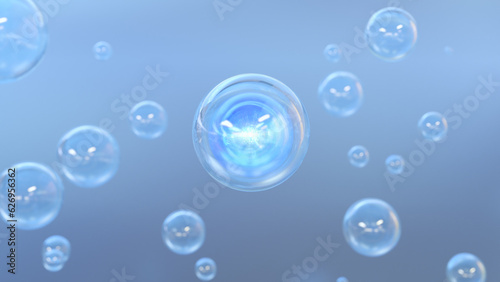 Cosmetics Bubbles of serum on a blurry background. Design of collagen bubbles. The concept for Moisturizing Cream and Serum. Ideas of vitamins for beauty and personal care. 