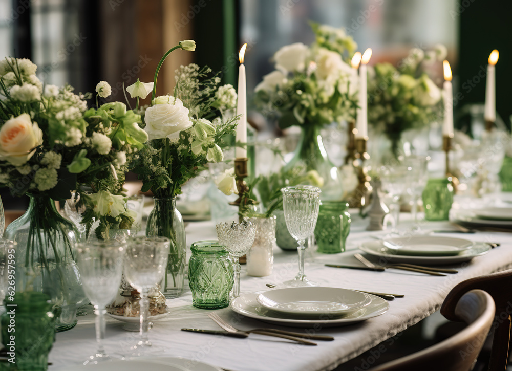 table setting with flowers and candles for a wedding reception