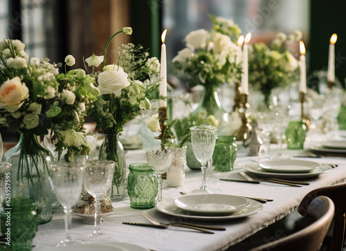 table setting with flowers and candles for a wedding reception