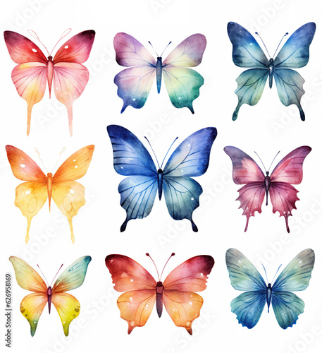 seamless background collection set of isolated    butterflies  watercolor