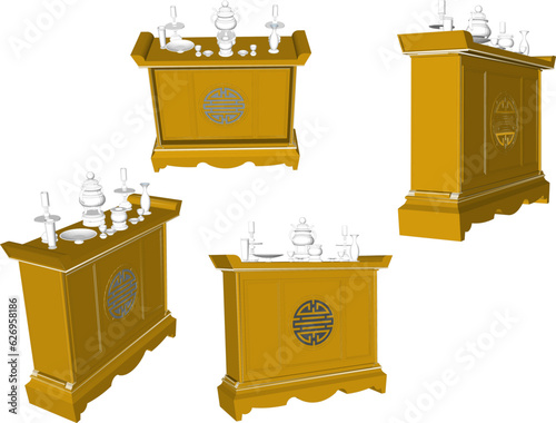 Vector sketch illustration of an altar table offering to ancestors
