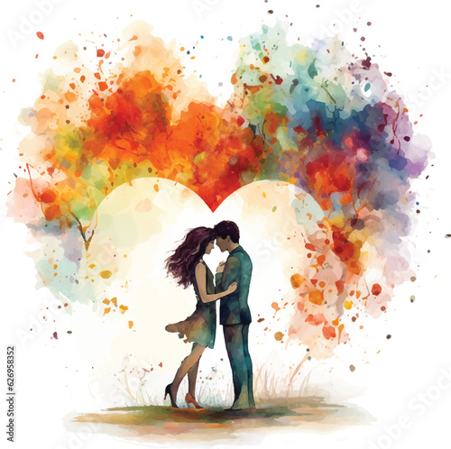 Vector flat Valentine's Day background with a couple holding hands in watercolor style