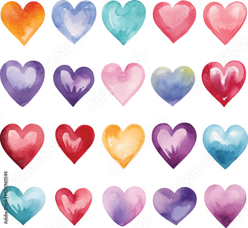vector watercolor hand-drawn heart collection