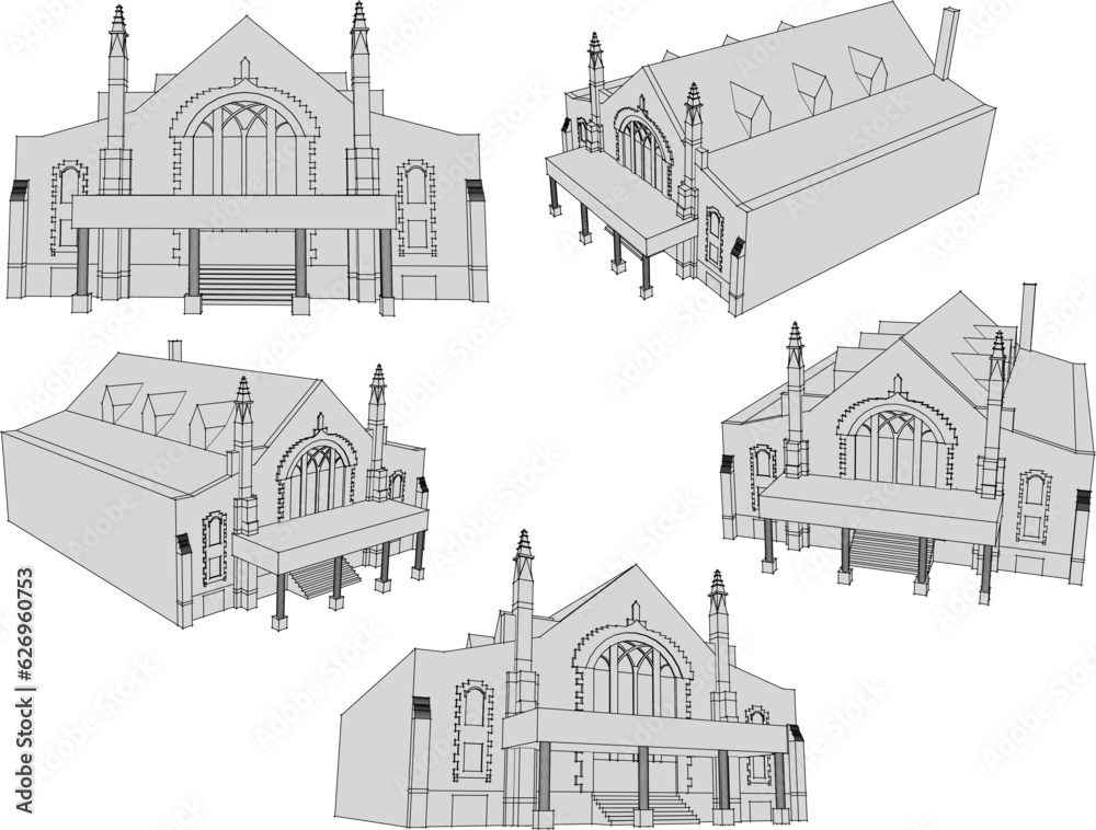 Obraz premium Vector sketch illustration of classic vintage old church architecture building