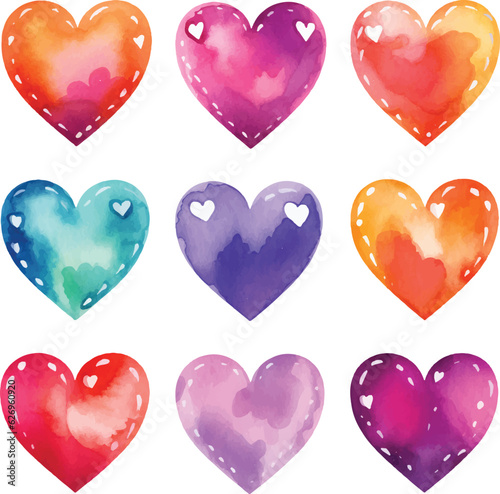 vector watercolor hand-drawn heart collection