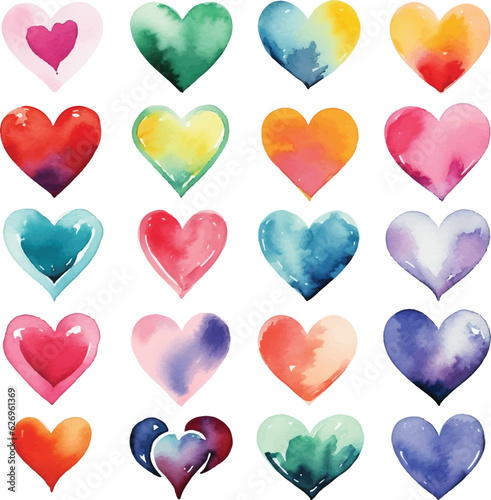 vector watercolor hand-drawn heart collection