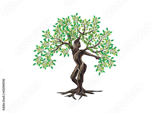 Woman Tree logo Vector isolated, dryad tree, mythology, goddess logo.