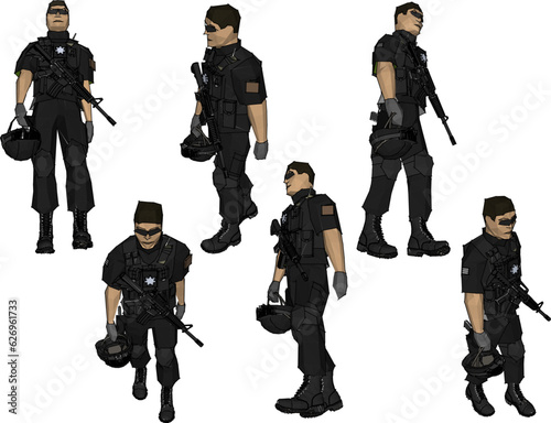 Vector sketch illustration of fully armed army soldiers marching