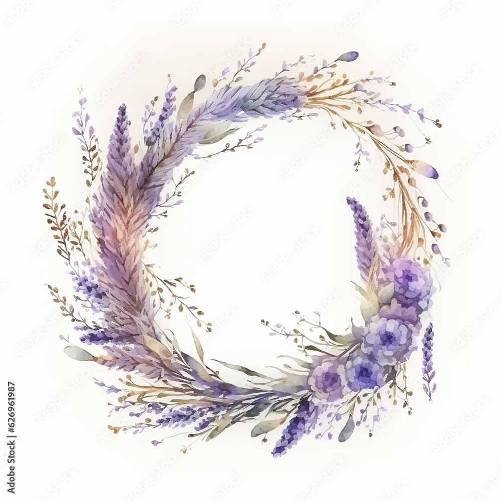 watercolor illustration of a delicate wreath of flowers
