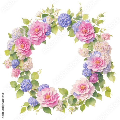 watercolor illustration of a delicate wreath of flowers