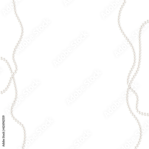 Beautiful vector image of strands of pearls, necklaces on a white background. Beautiful pearl necklace. Jewel. Bead decoration. Vector illustration. White background. Border.