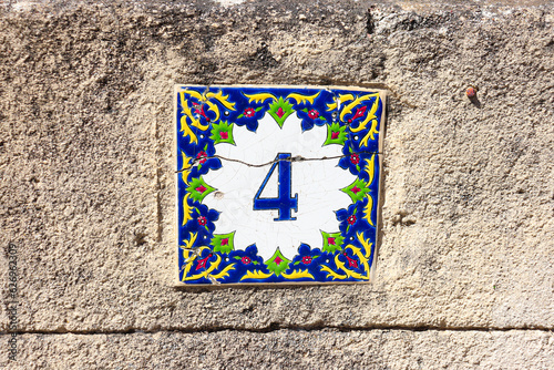 Greek style house number 4 (four) ceramic tile