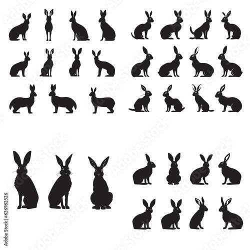 Hare silhouettes Black flat color simple elegant Hare animal vector and illustration