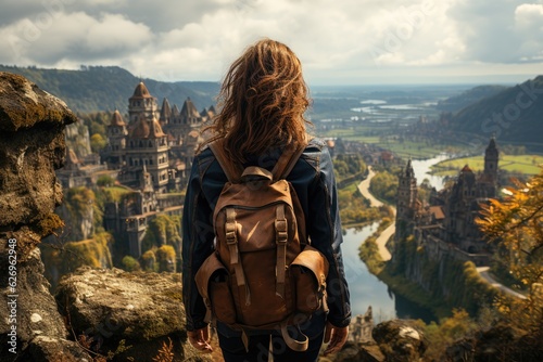 Voyage of Discovery: Following the Footsteps of a Backpacker amidst Iconic Landmarks and Nature's Exquisite Landscapes Generative AI