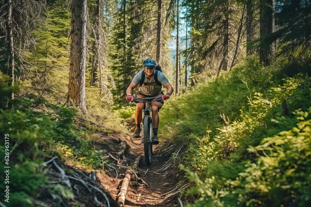 Mountain biking on the trail, man sport outdoor activity Mountain biking on the trail, man sport outdoor activity