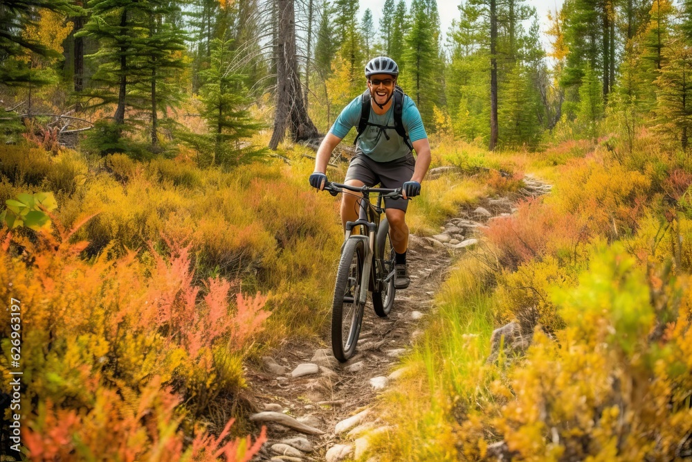Mountain biking on the trail, man sport outdoor activity