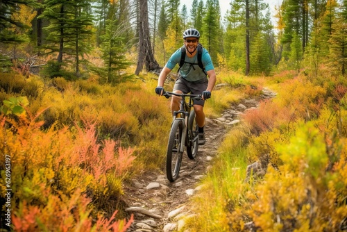 Mountain biking on the trail, man sport outdoor activity © thesweetsheep