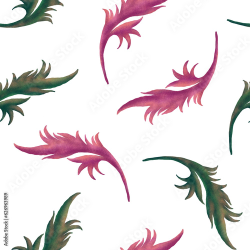 Elegant hand drawing pink and green leaves seamless pattern for printing on textiles  wallpaper. Cute magic background for kids design.