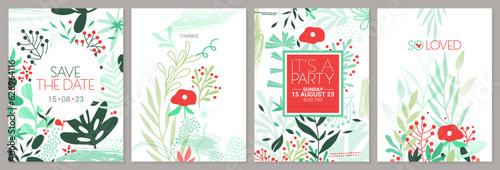Creative universal art templates with abstract plants and flowers. For invites, social networks posts, poster, greeting and business card, brochure Covers, email header, events and page cover
