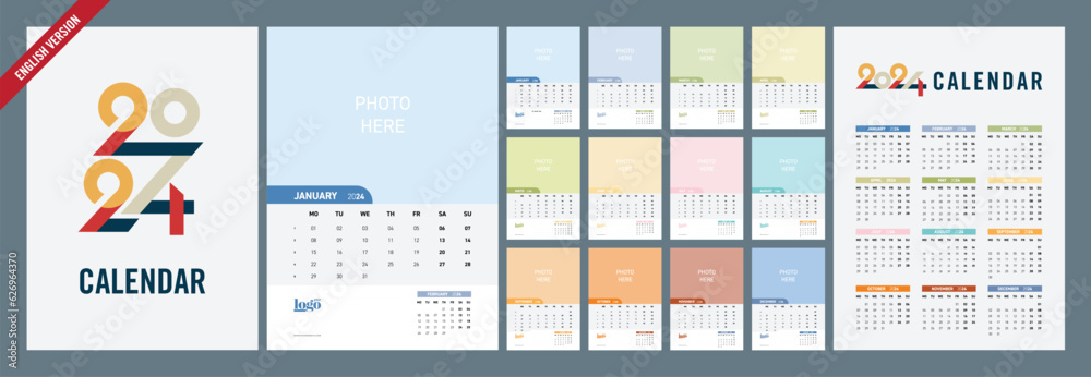Calendar 2024 corporate design template vector. 2024 Calendar. Calendar 2024 corporate design template vector. 2024 Calendar.