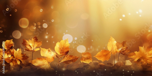 Abstract nature autumn Background with gold leaves  soft background   bokeh