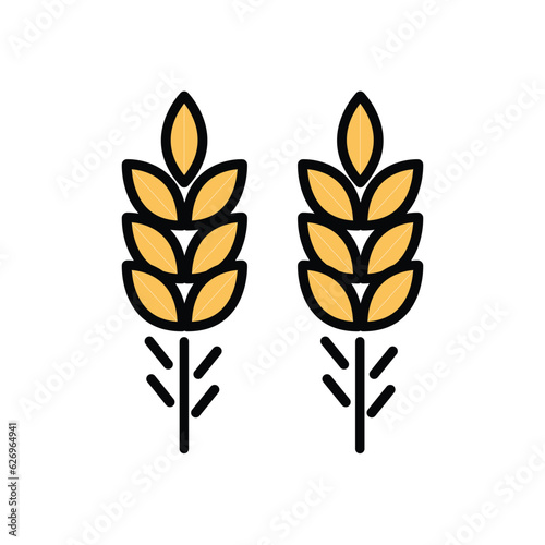 wheat leaf icon with black outline. vector illustration