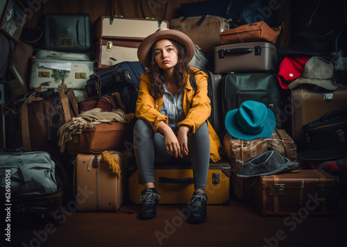 a young girl surrounded by a lot of luggage © Debi Kurnia Putra