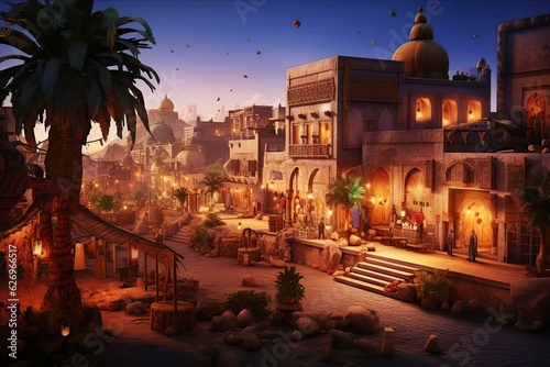Stampa su tela Night ancient Arabic city. Ai art
