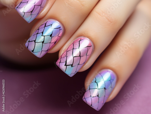 Fotografija Photo of Fingernails or nail art: Close-up shots of fingernails or nail art reveal the intricate designs, colors, and textures of the nails