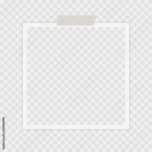 Photo frame with sticky tape, scotch tape, adhesive tape. Template, blank for photo. Vector illustration